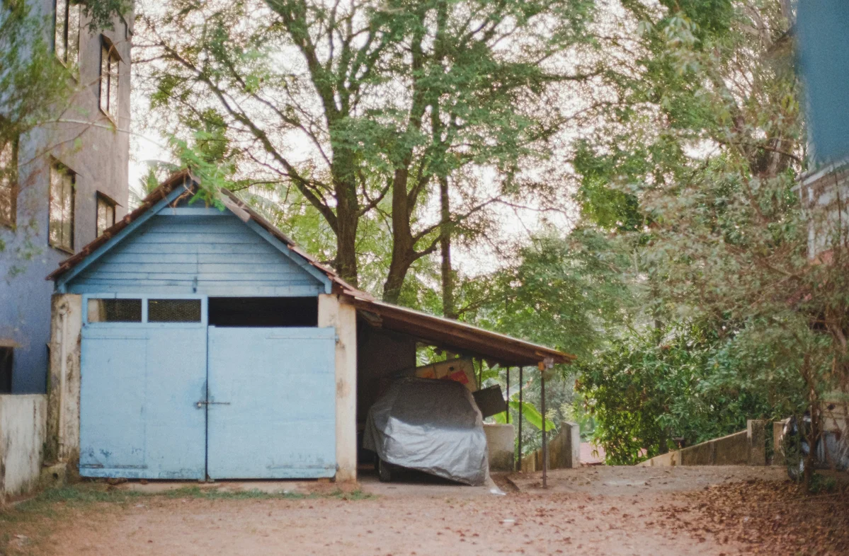 A camping tent neatly stored in a garage, ready for the next adventure
